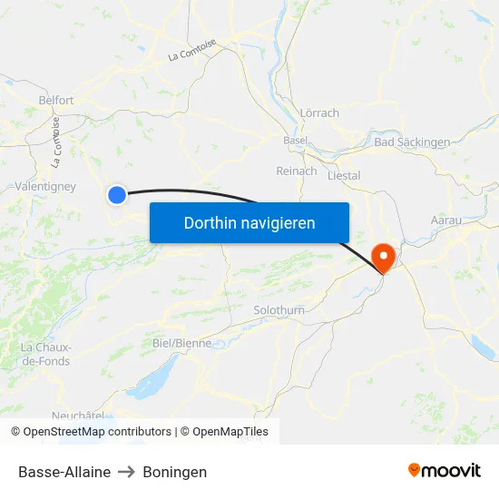 Basse-Allaine to Boningen map
