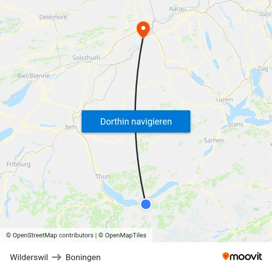 Wilderswil to Boningen map