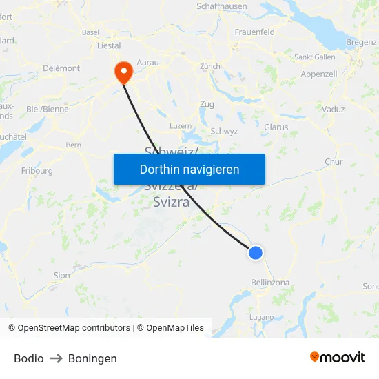 Bodio to Boningen map