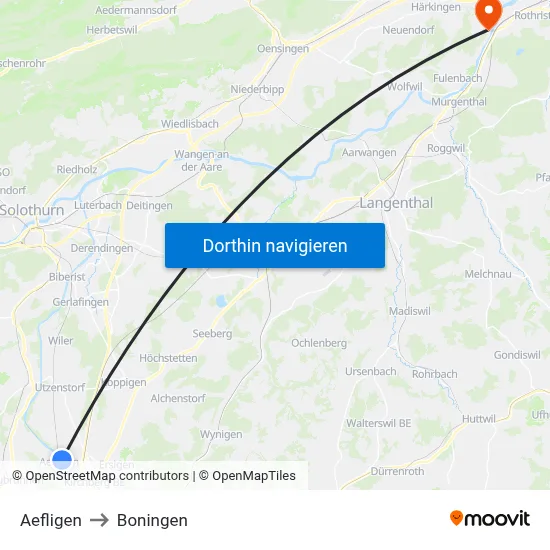 Aefligen to Boningen map