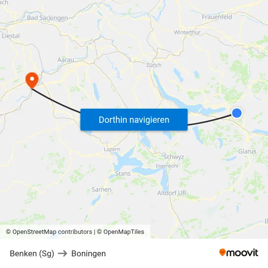 Benken (Sg) to Boningen map