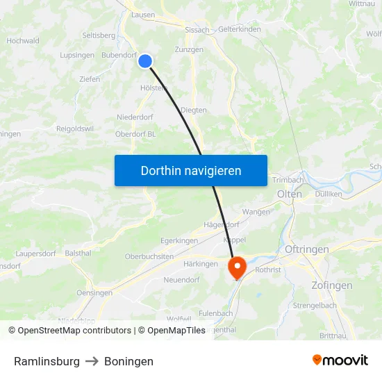 Ramlinsburg to Boningen map