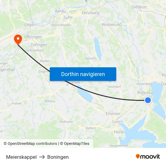 Meierskappel to Boningen map