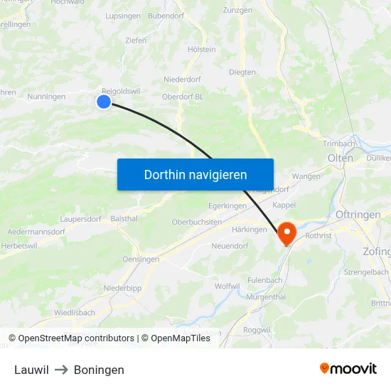Lauwil to Boningen map