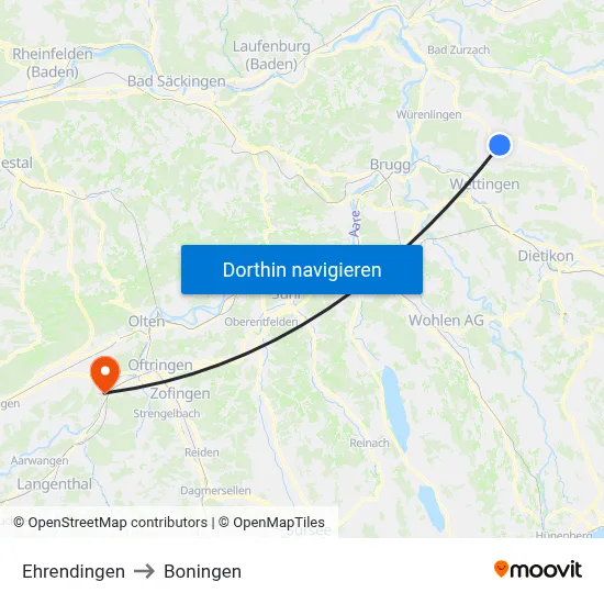 Ehrendingen to Boningen map