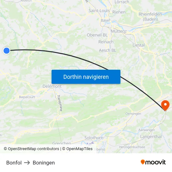 Bonfol to Boningen map