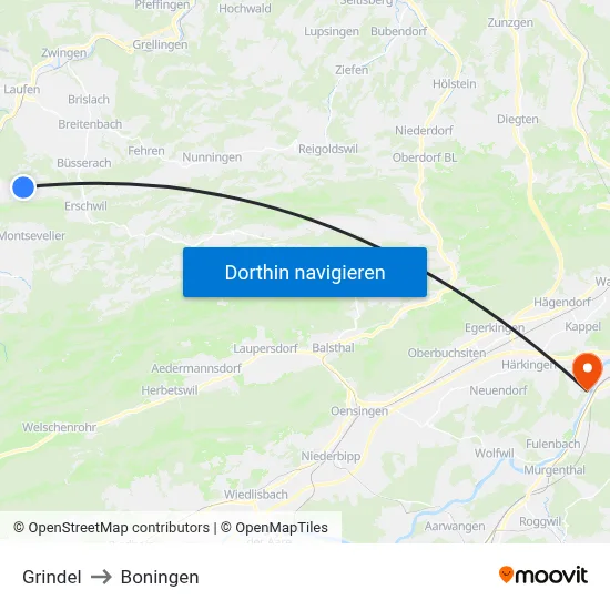 Grindel to Boningen map
