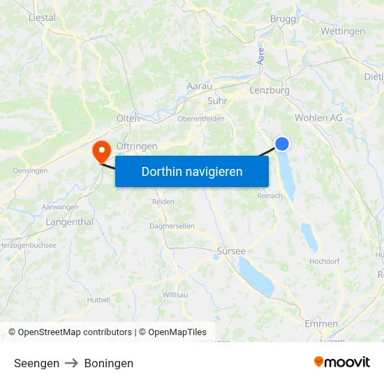 Seengen to Boningen map