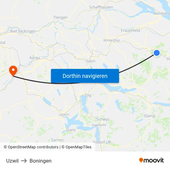 Uzwil to Boningen map