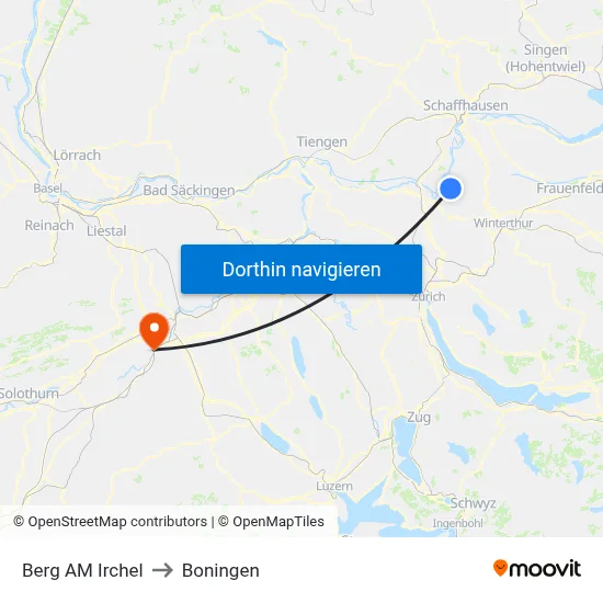 Berg AM Irchel to Boningen map