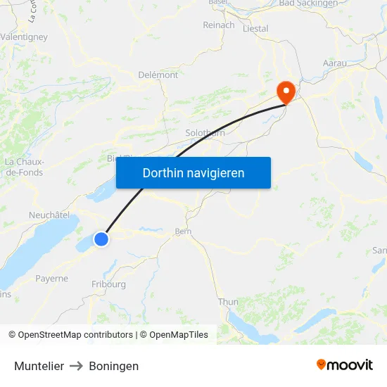 Muntelier to Boningen map