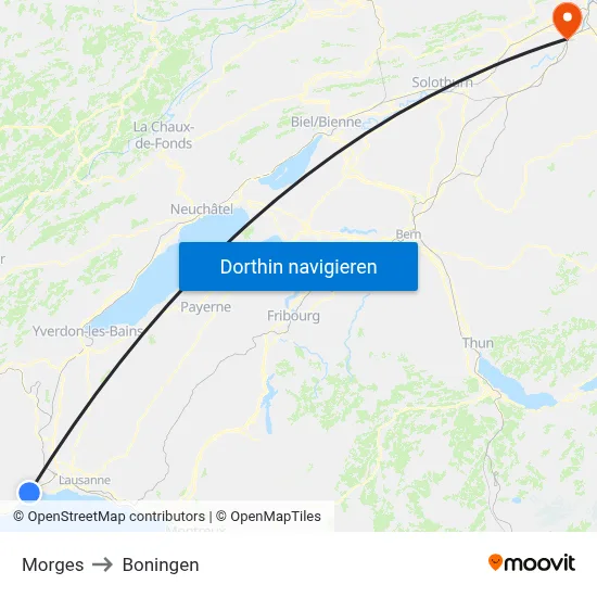 Morges to Boningen map