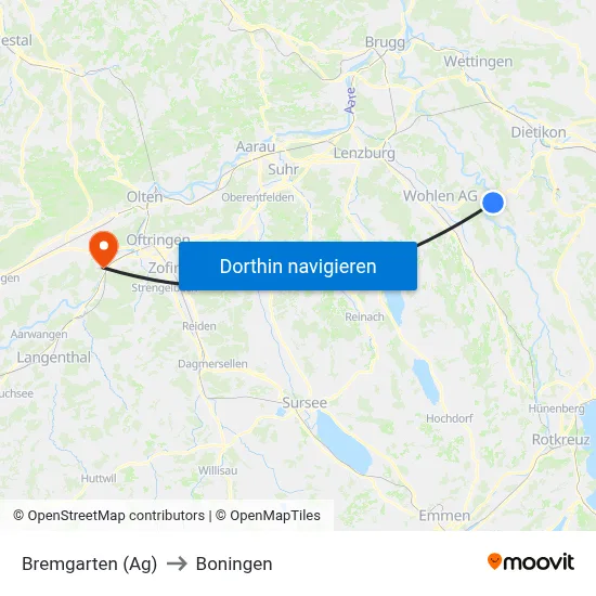 Bremgarten (Ag) to Boningen map