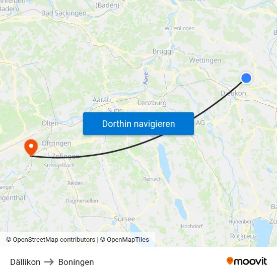 Dällikon to Boningen map