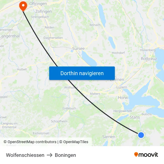 Wolfenschiessen to Boningen map