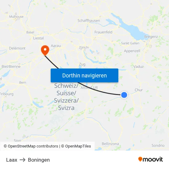 Laax to Boningen map