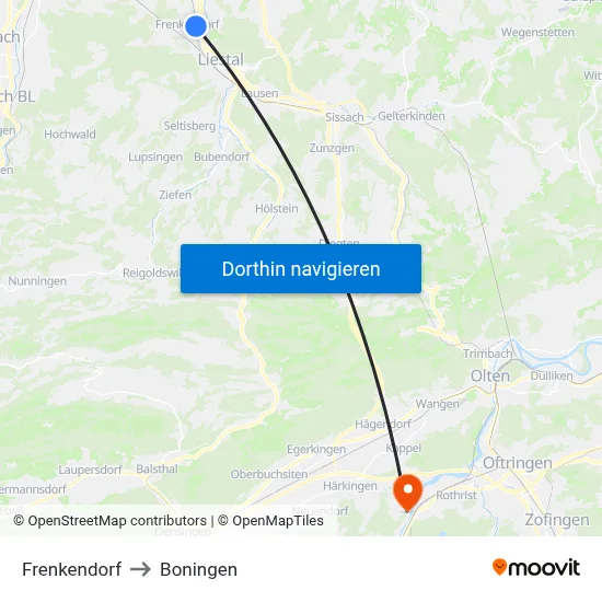 Frenkendorf to Boningen map