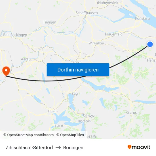 Zihlschlacht-Sitterdorf to Boningen map