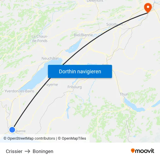 Crissier to Boningen map