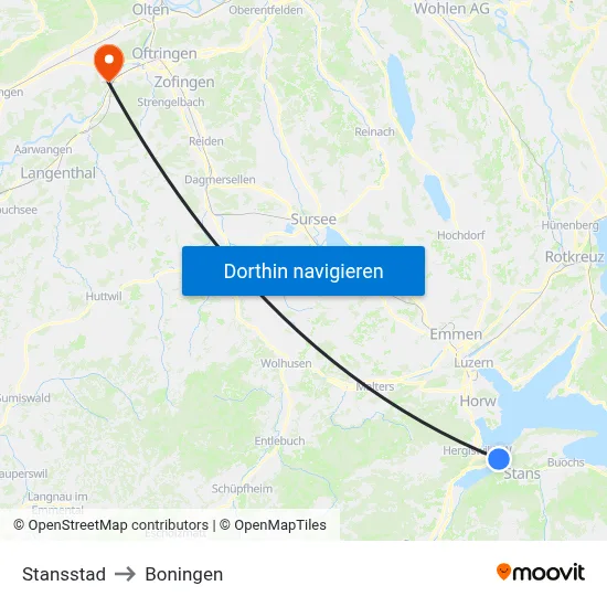 Stansstad to Boningen map