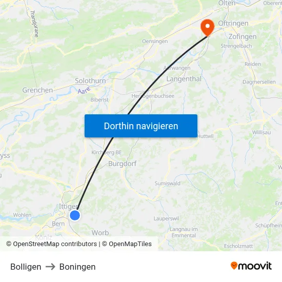 Bolligen to Boningen map