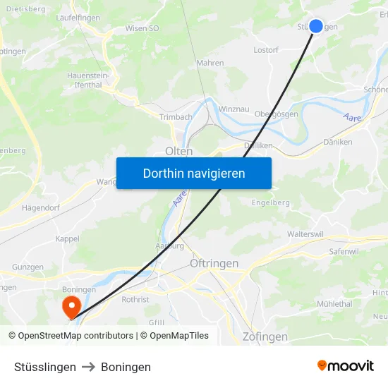 Stüsslingen to Boningen map