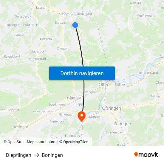 Diepflingen to Boningen map