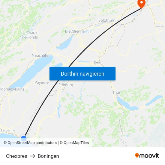 Chexbres to Boningen map
