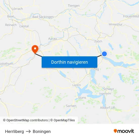 Herrliberg to Boningen map
