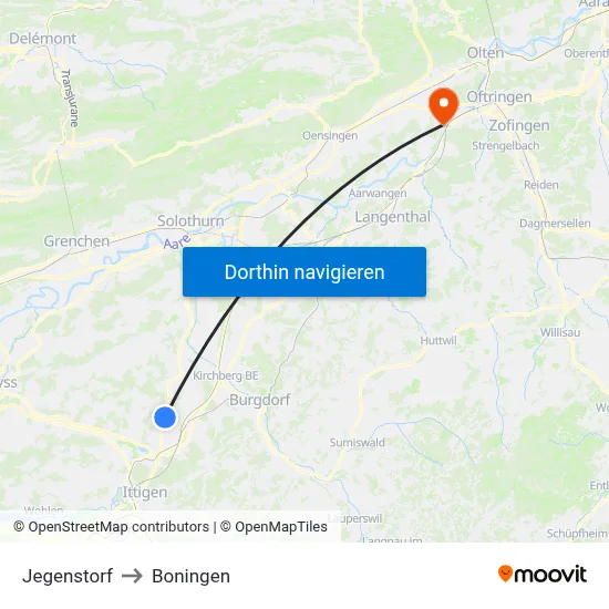 Jegenstorf to Boningen map
