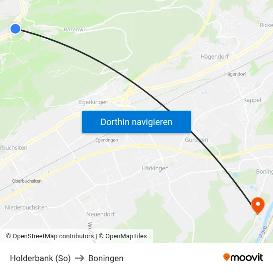 Holderbank (So) to Boningen map