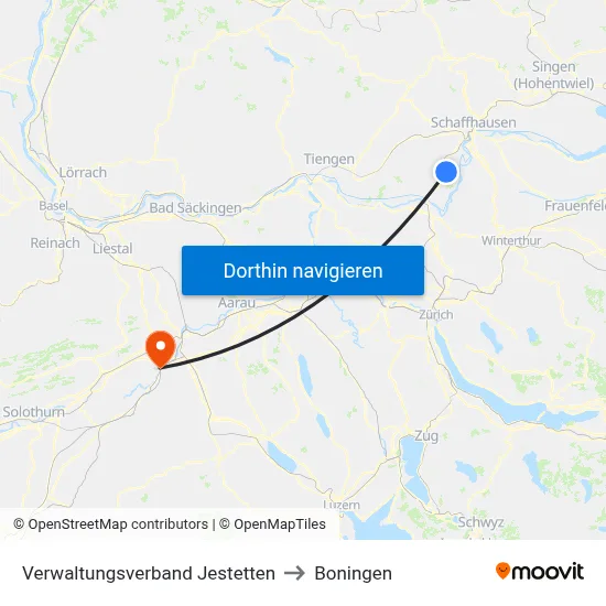 Verwaltungsverband Jestetten to Boningen map