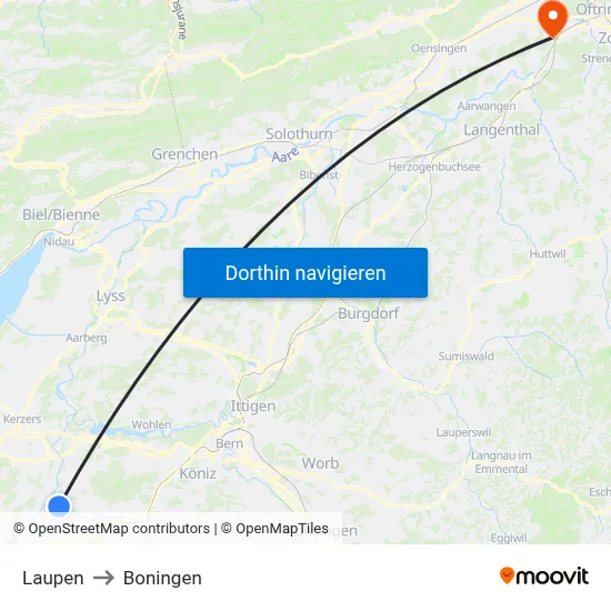 Laupen to Boningen map