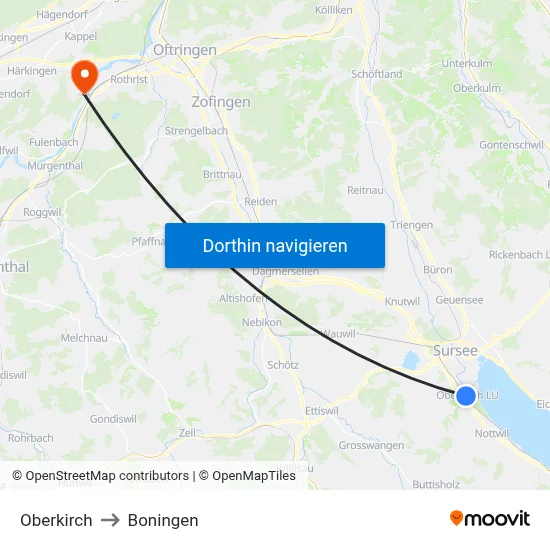 Oberkirch to Boningen map