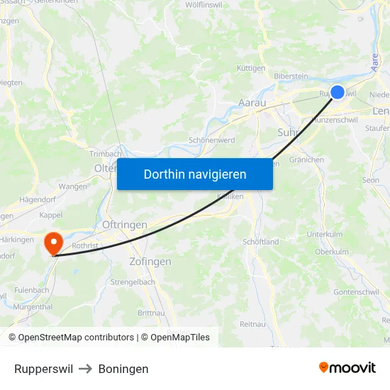 Rupperswil to Boningen map