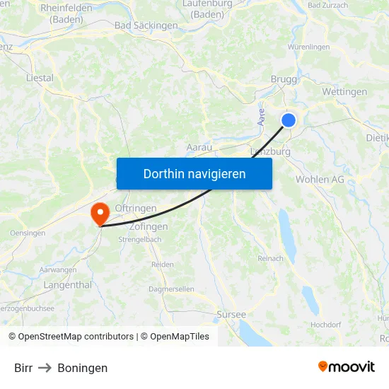 Birr to Boningen map