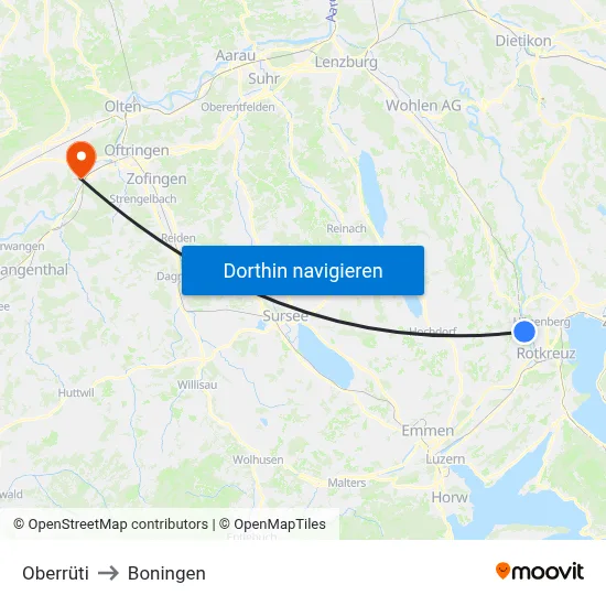 Oberrüti to Boningen map