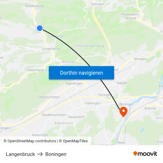 Langenbruck to Boningen map