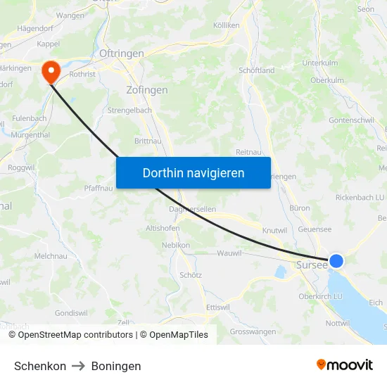 Schenkon to Boningen map