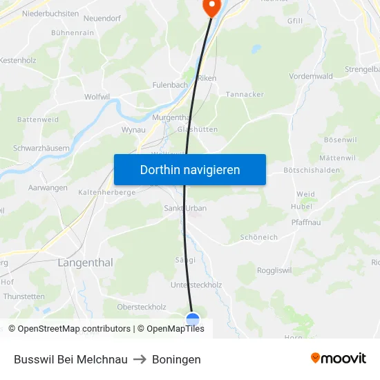 Busswil Bei Melchnau to Boningen map