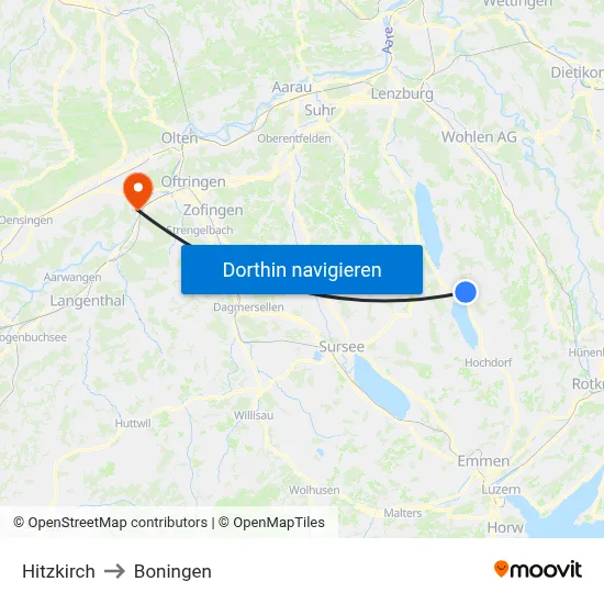 Hitzkirch to Boningen map