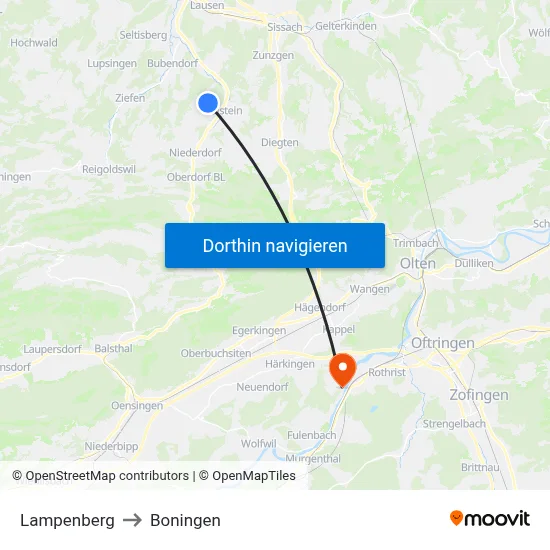 Lampenberg to Boningen map