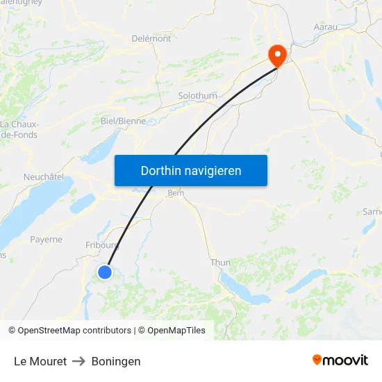 Le Mouret to Boningen map