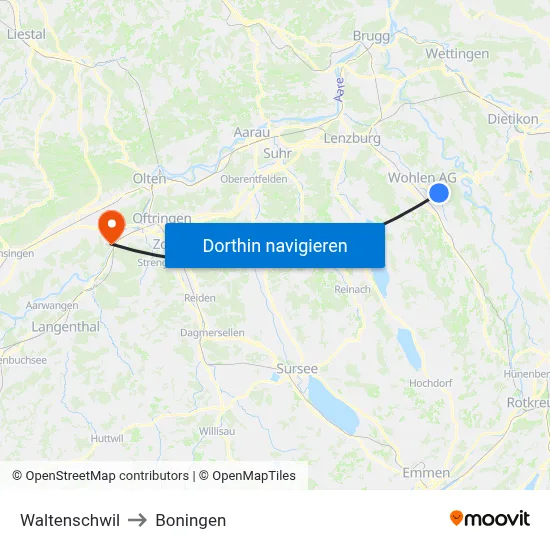 Waltenschwil to Boningen map