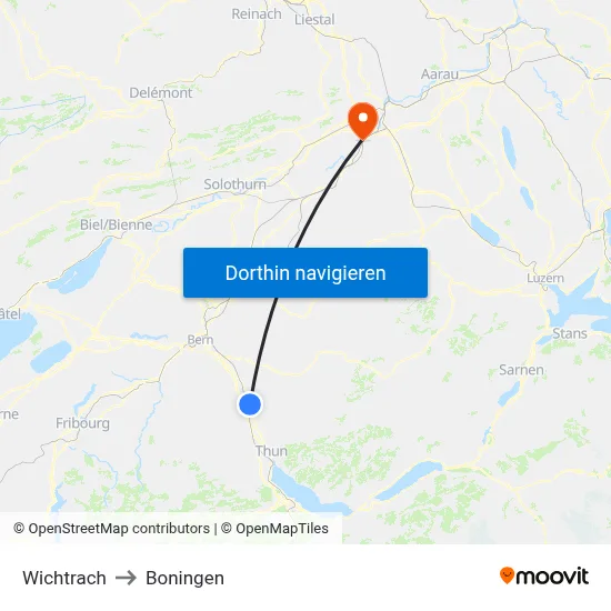 Wichtrach to Boningen map