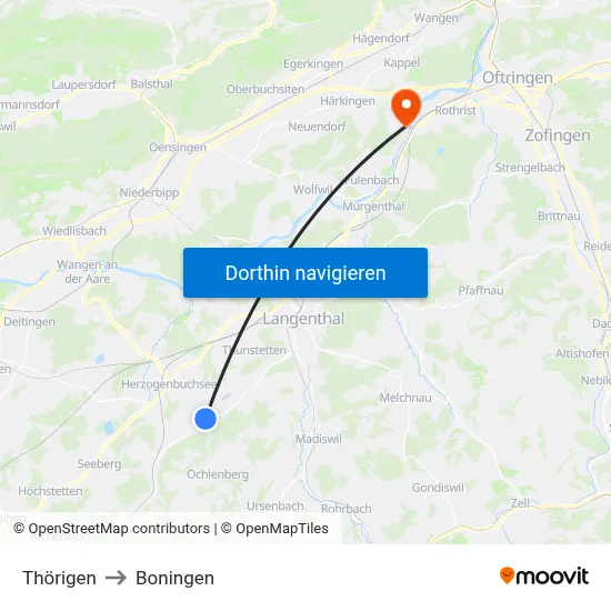 Thörigen to Boningen map
