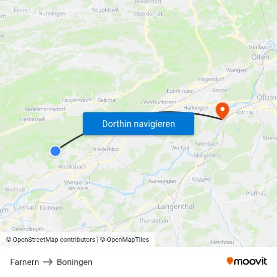 Farnern to Boningen map