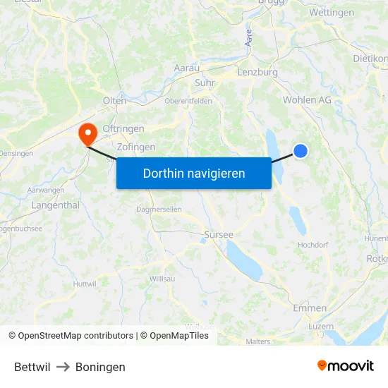 Bettwil to Boningen map