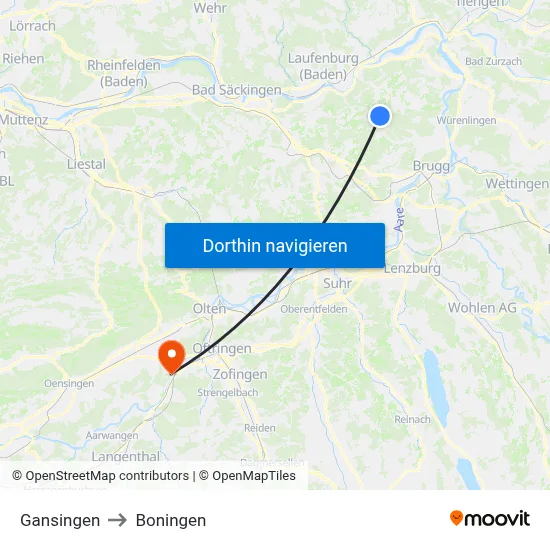 Gansingen to Boningen map