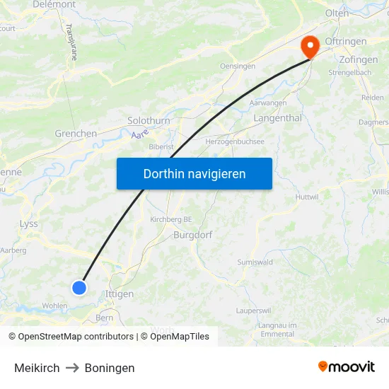Meikirch to Boningen map